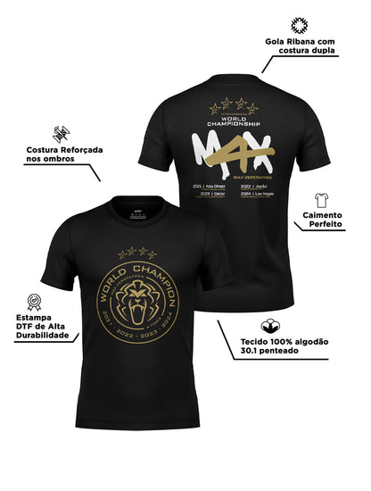 Camiseta Max Verstappen Campeão Mundial 2024 Preta Algodão