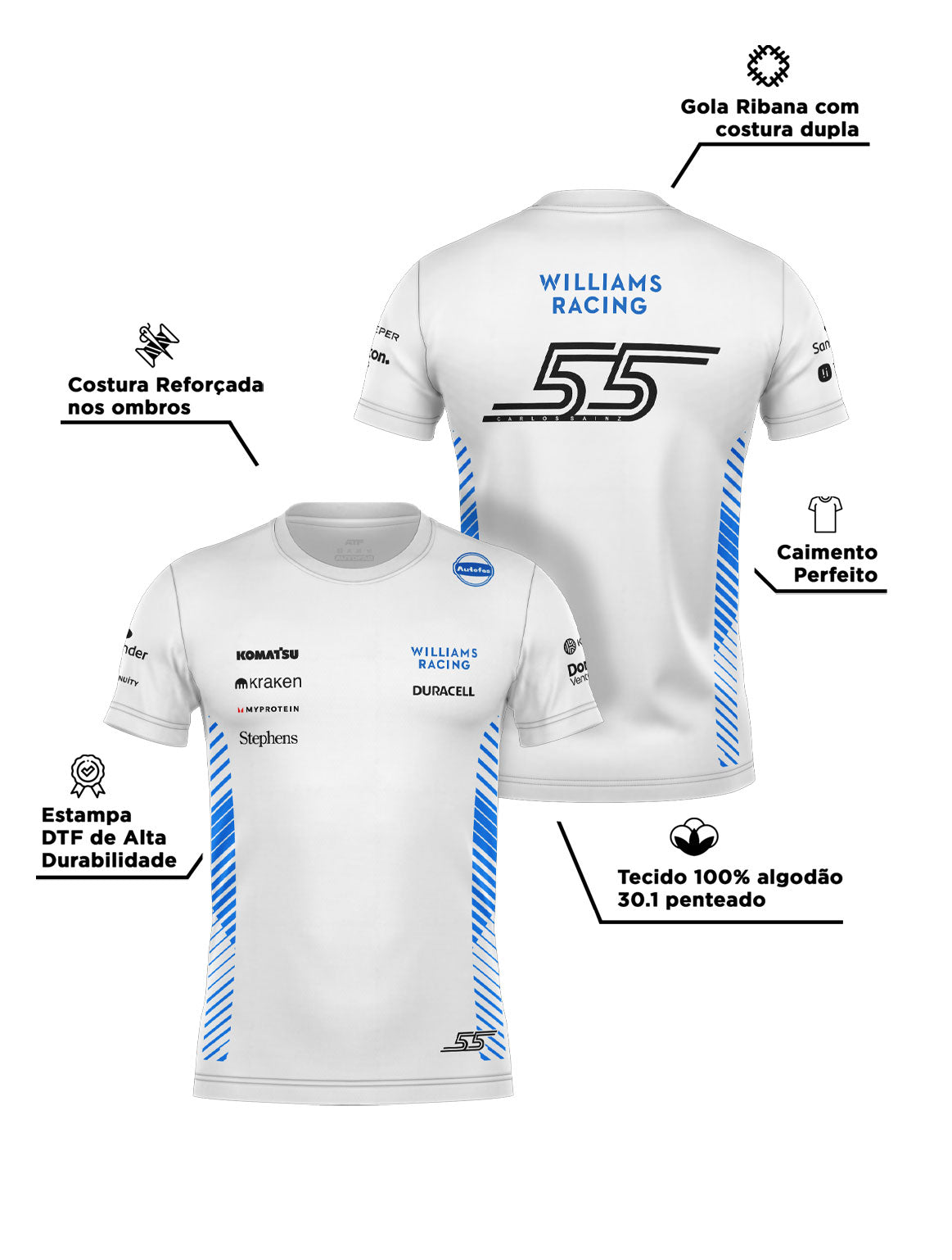 Camiseta Algodão Williams Carlos Sainz Branco 2025