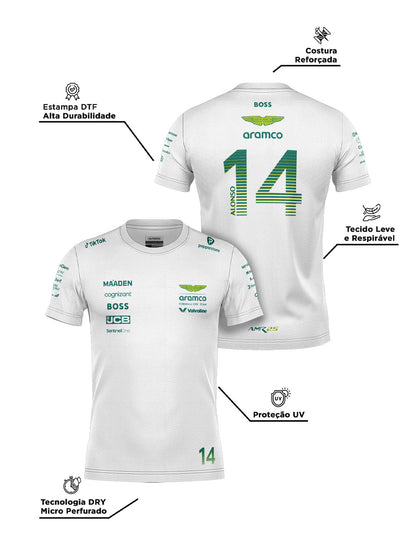 Camiseta Dryfit Aston Martin Fernando Alonso Branco 2025