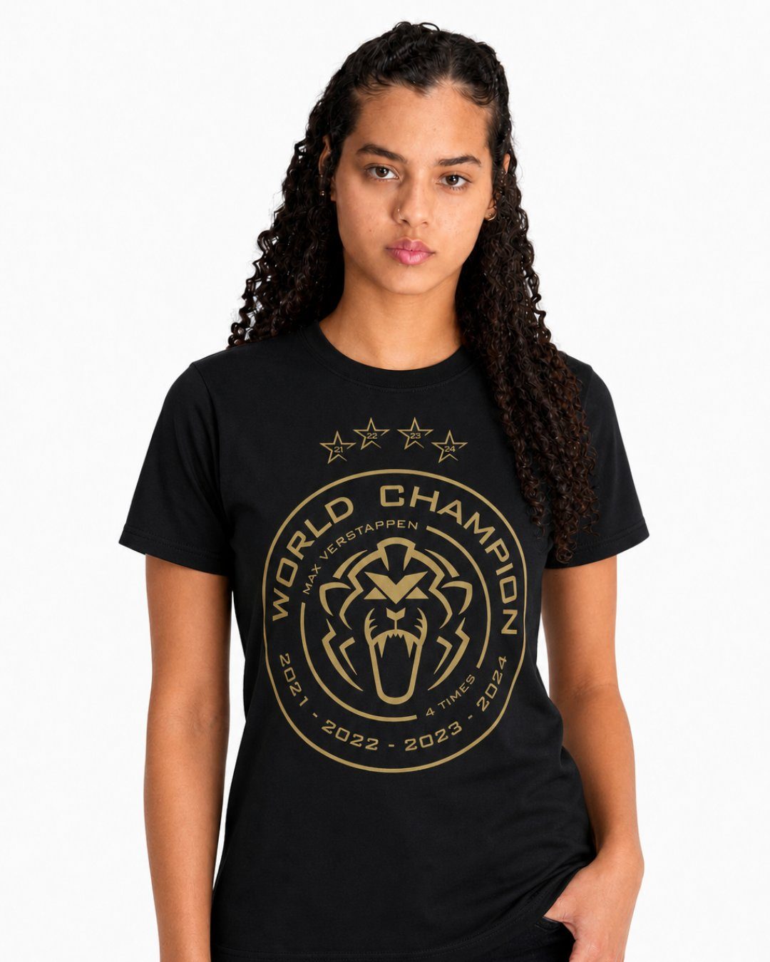 Camiseta Max Verstappen Campeão Mundial 2024 Preta Algodão