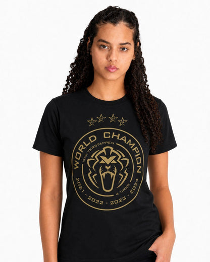 Camiseta Max Verstappen Campeão Mundial 2024 Preta Algodão