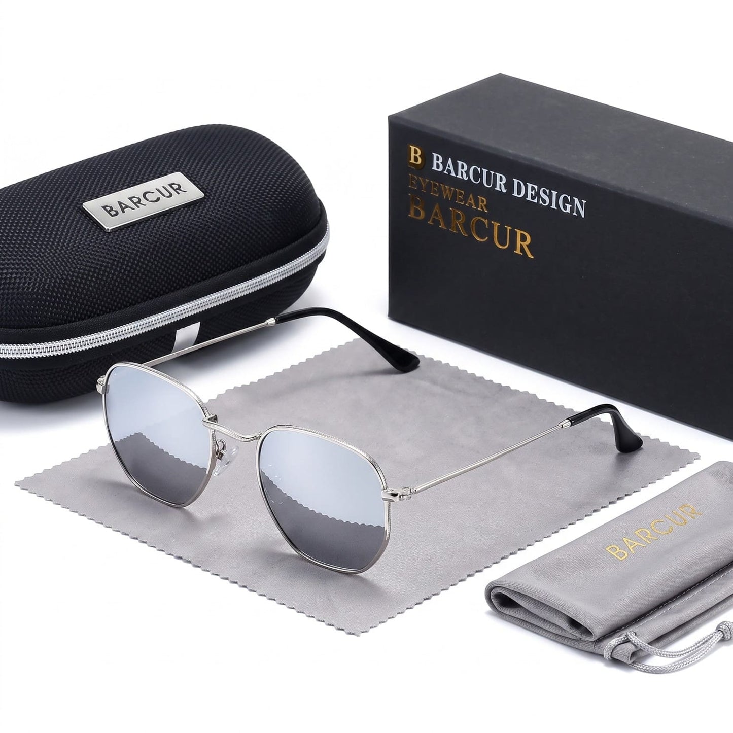 Lunettes de soleil rétro hexagonales Barcur